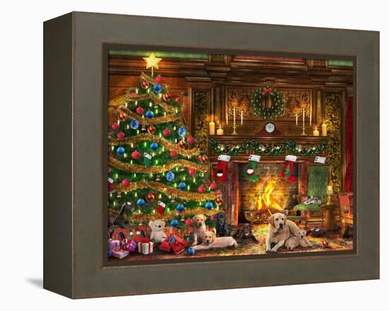 Festive Labradors-Dominic Davison-Framed Stretched Canvas