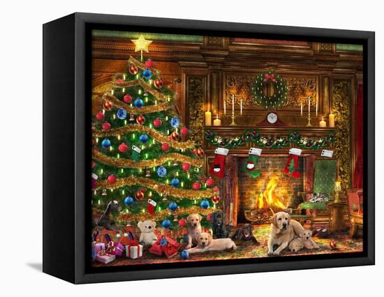 Festive Labradors-Dominic Davison-Framed Stretched Canvas