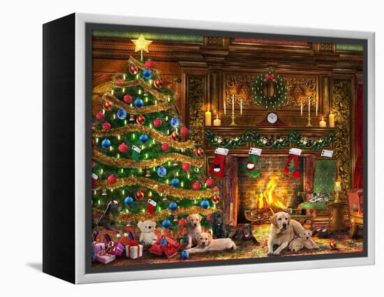 Festive Labradors-Dominic Davison-Framed Stretched Canvas