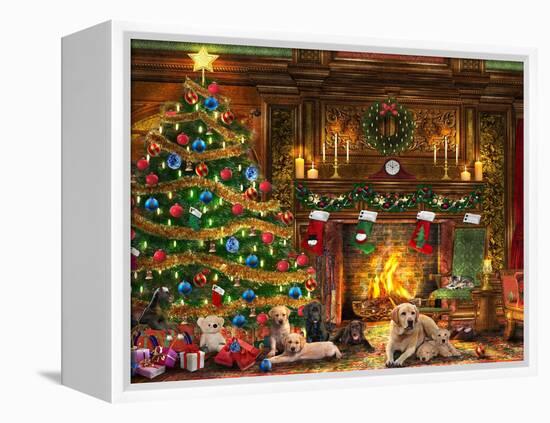 Festive Labradors-Dominic Davison-Framed Stretched Canvas