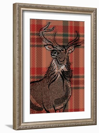 Festive Plaid Stag-Ingrid Van Den Brand-Framed Giclee Print