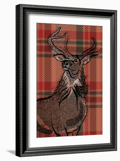 Festive Plaid Stag-Ingrid Van Den Brand-Framed Giclee Print