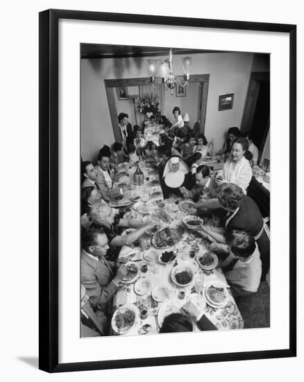 Festive Spread Through Dining Room at La Falce Family Reunion-Ralph Morse-Framed Photographic Print