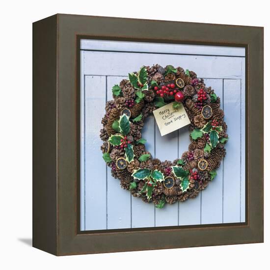 Festive Wreath - Cheer-Assaf Frank-Framed Stretched Canvas