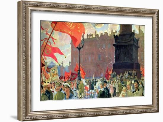 Festivities Marking the Opening of the Second Congress of the Comintern and Demonstration on…-Boris Kustodiyev-Framed Giclee Print