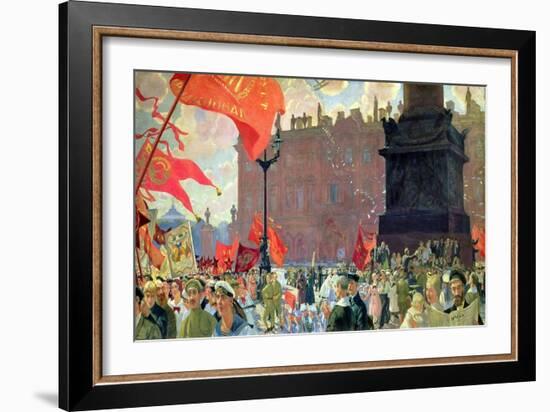 Festivities Marking the Opening of the Second Congress of the Comintern and Demonstration on…-Boris Kustodiyev-Framed Giclee Print