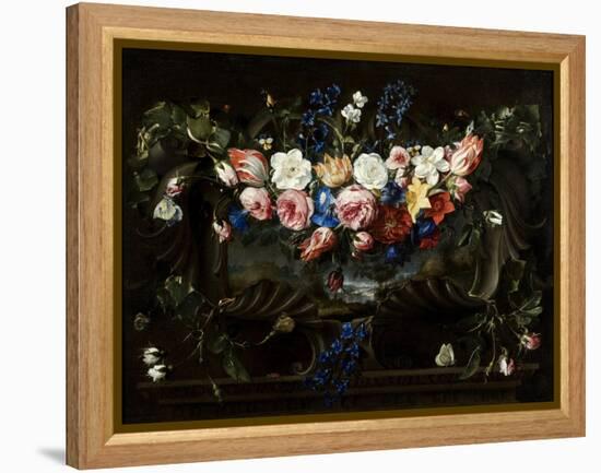 Festoon of Flowers with Cartouche Surrounding a Landscape, 1652-Juan De Arellano-Framed Premier Image Canvas