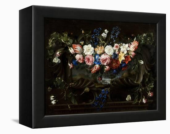 Festoon of Flowers with Cartouche Surrounding a Landscape, 1652-Juan De Arellano-Framed Premier Image Canvas