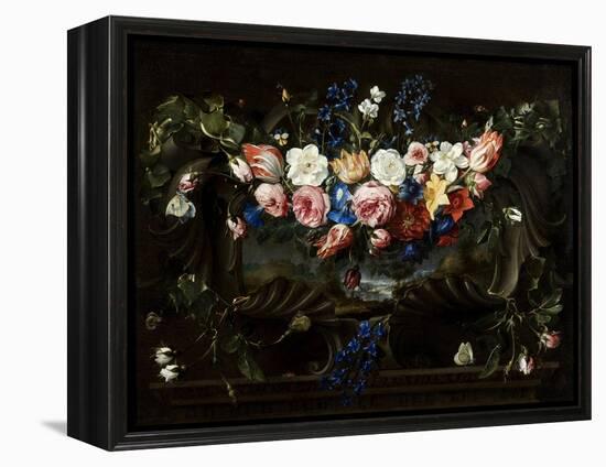 Festoon of Flowers with Cartouche Surrounding a Landscape, 1652-Juan De Arellano-Framed Premier Image Canvas