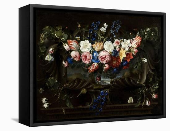 Festoon of Flowers with Cartouche Surrounding a Landscape, 1652-Juan De Arellano-Framed Premier Image Canvas