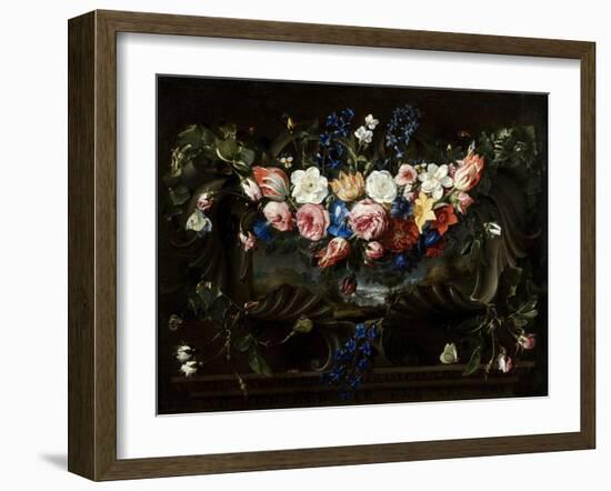 Festoon of Flowers with Cartouche Surrounding a Landscape, 1652-Juan De Arellano-Framed Giclee Print