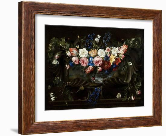 Festoon of Flowers with Cartouche Surrounding a Landscape, 1652-Juan De Arellano-Framed Giclee Print