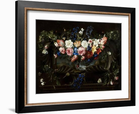 Festoon of Flowers with Cartouche Surrounding a Landscape, 1652-Juan De Arellano-Framed Giclee Print