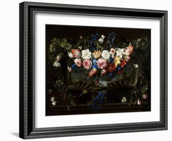 Festoon of Flowers with Cartouche Surrounding a Landscape, 1652-Juan De Arellano-Framed Giclee Print