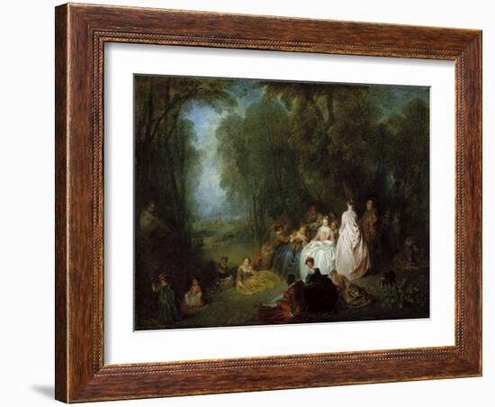 Fête Champêtre (Pastoral Gathering), 1718-21-Jean Antoine Watteau-Framed Giclee Print