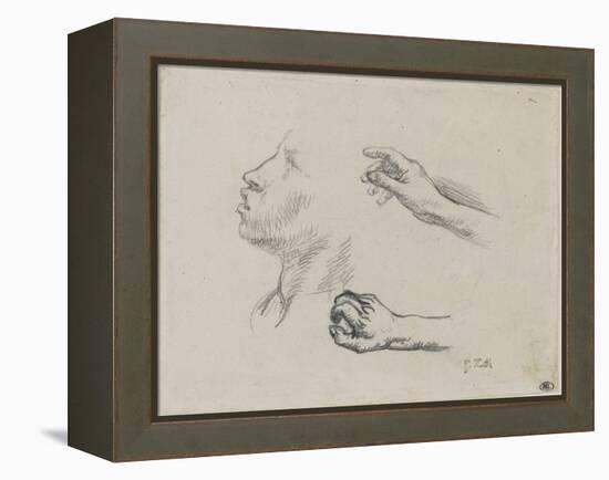 Feuille d'?des : profil et mains, ?de pour Les glaneuses (1855-56)-Jean-François Millet-Framed Premier Image Canvas