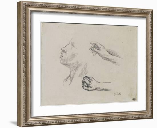 Feuille d'?des : profil et mains, ?de pour Les glaneuses (1855-56)-Jean-François Millet-Framed Giclee Print