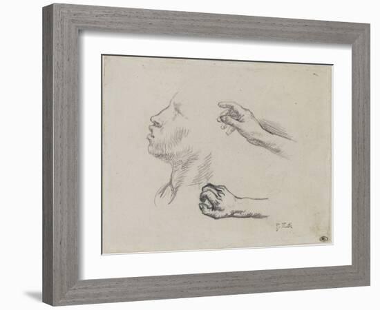 Feuille d'?des : profil et mains, ?de pour Les glaneuses (1855-56)-Jean-François Millet-Framed Giclee Print