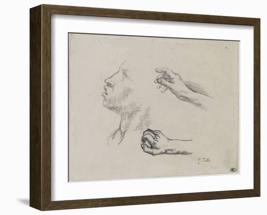 Feuille d'?des : profil et mains, ?de pour Les glaneuses (1855-56)-Jean-François Millet-Framed Giclee Print