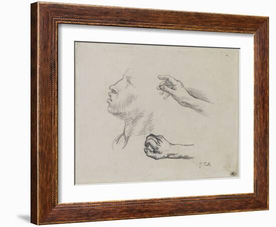 Feuille d'?des : profil et mains, ?de pour Les glaneuses (1855-56)-Jean-François Millet-Framed Giclee Print