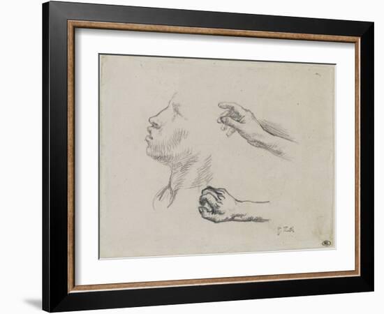 Feuille d'?des : profil et mains, ?de pour Les glaneuses (1855-56)-Jean-François Millet-Framed Giclee Print