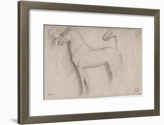 Feuille d'études : chevaux et croquis d'une tête d'adolescent-Edgar Degas-Framed Giclee Print