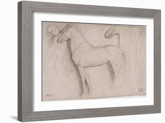 Feuille d'études : chevaux et croquis d'une tête d'adolescent-Edgar Degas-Framed Giclee Print