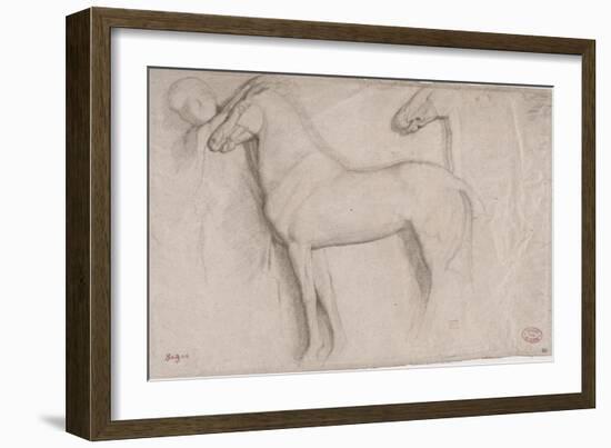 Feuille d'études : chevaux et croquis d'une tête d'adolescent-Edgar Degas-Framed Giclee Print