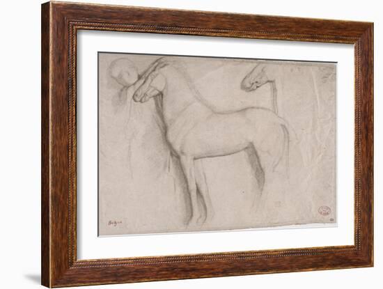 Feuille d'études : chevaux et croquis d'une tête d'adolescent-Edgar Degas-Framed Giclee Print