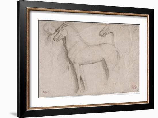 Feuille d'études : chevaux et croquis d'une tête d'adolescent-Edgar Degas-Framed Giclee Print