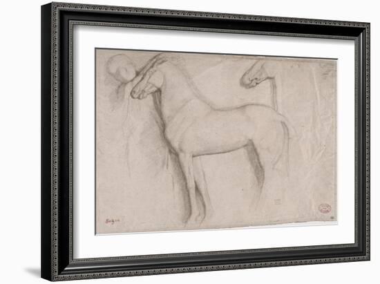 Feuille d'études : chevaux et croquis d'une tête d'adolescent-Edgar Degas-Framed Giclee Print