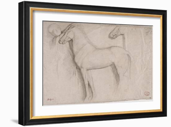 Feuille d'études : chevaux et croquis d'une tête d'adolescent-Edgar Degas-Framed Giclee Print