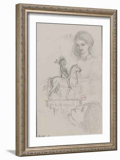 Feuille d'études : Jeanne d'Arc et têtes de femme-Gustave Moreau-Framed Giclee Print