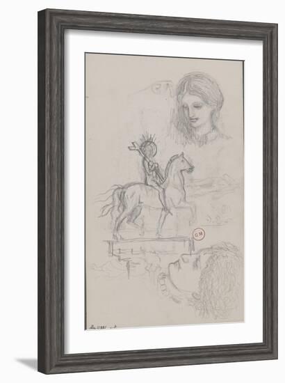 Feuille d'études : Jeanne d'Arc et têtes de femme-Gustave Moreau-Framed Giclee Print