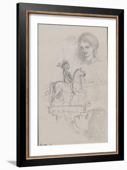 Feuille d'études : Jeanne d'Arc et têtes de femme-Gustave Moreau-Framed Giclee Print