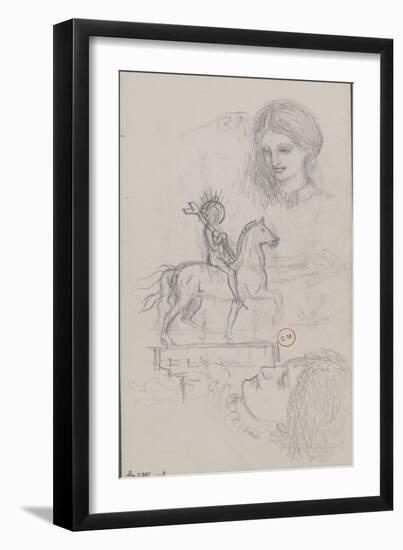 Feuille d'études : Jeanne d'Arc et têtes de femme-Gustave Moreau-Framed Giclee Print