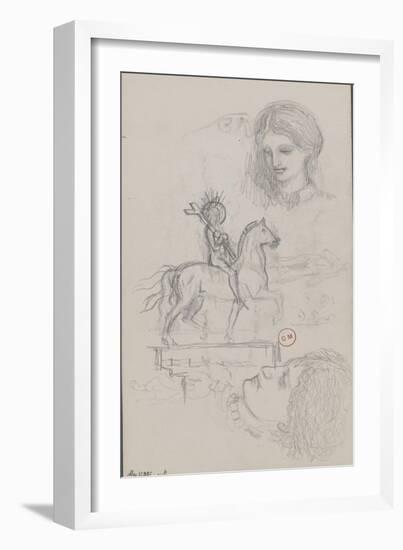 Feuille d'études : Jeanne d'Arc et têtes de femme-Gustave Moreau-Framed Giclee Print