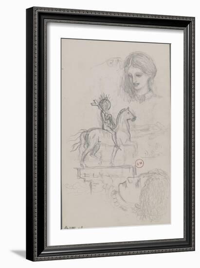 Feuille d'études : Jeanne d'Arc et têtes de femme-Gustave Moreau-Framed Giclee Print