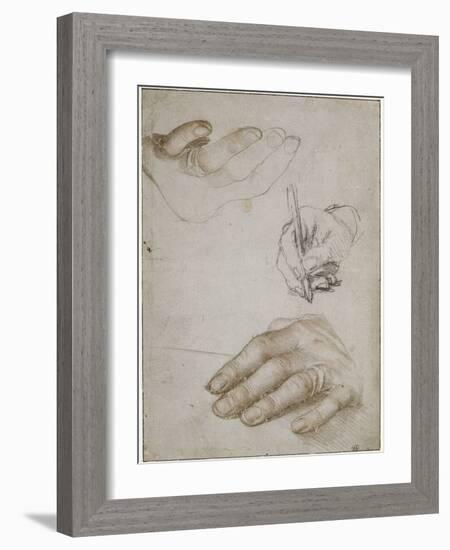 Feuille de trois études des mains pour le "Portrait d'Erasme (1467-1536)"-Hans Holbein the Younger-Framed Giclee Print