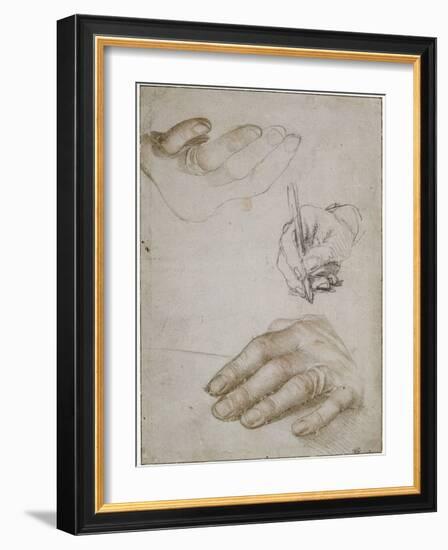 Feuille de trois études des mains pour le "Portrait d'Erasme (1467-1536)"-Hans Holbein the Younger-Framed Giclee Print