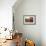 Fez Morocco leather baskets & oriental carpet on the wall in the old medina-Ellen Clark-Framed Photographic Print displayed on a wall