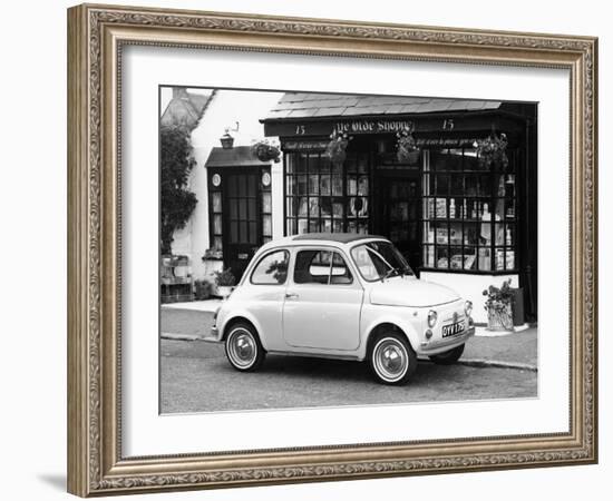 Fiat 500 Parked Outside a Quaint Shop, 1969-null-Framed Photographic Print