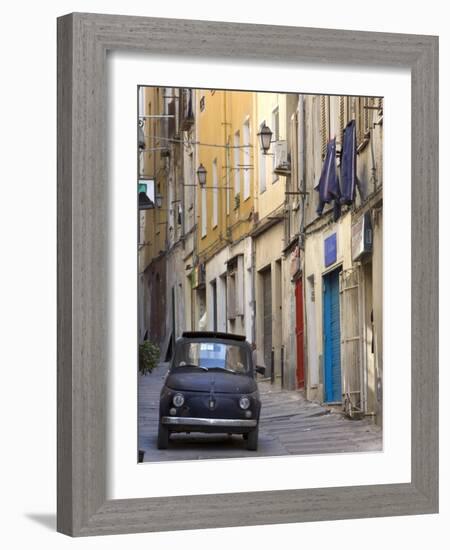 Fiat Driving in Narrow Street, Sassari, Sardinia, Italy-Doug Pearson-Framed Photographic Print