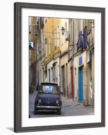 Fiat Driving in Narrow Street, Sassari, Sardinia, Italy-Doug Pearson-Framed Photographic Print