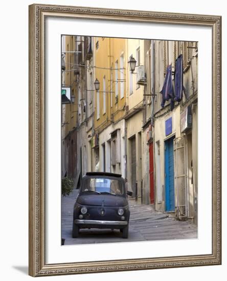 Fiat Driving in Narrow Street, Sassari, Sardinia, Italy-Doug Pearson-Framed Photographic Print