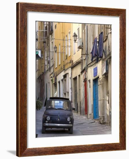 Fiat Driving in Narrow Street, Sassari, Sardinia, Italy-Doug Pearson-Framed Photographic Print