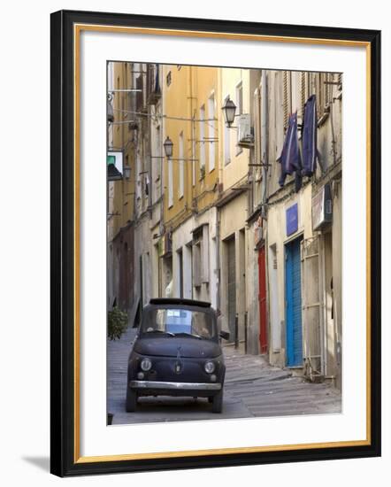 Fiat Driving in Narrow Street, Sassari, Sardinia, Italy-Doug Pearson-Framed Photographic Print