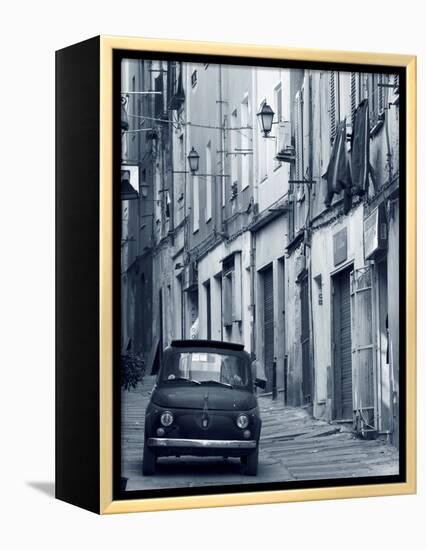 Fiat Driving in Narrow Street, Sassari, Sardinia, Italy-Doug Pearson-Framed Premier Image Canvas