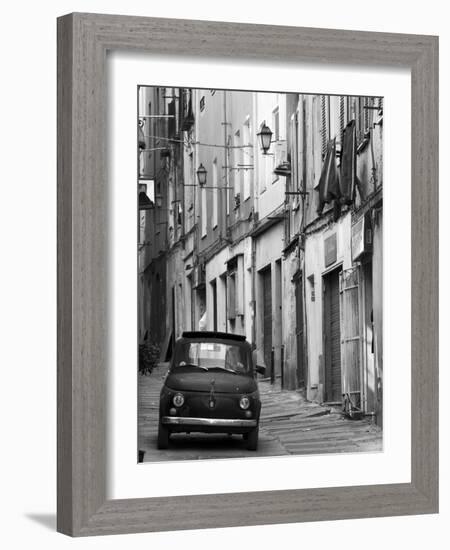 Fiat Driving in Narrow Street, Sassari, Sardinia, Italy-Doug Pearson-Framed Photographic Print