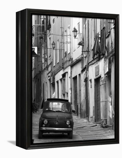 Fiat Driving in Narrow Street, Sassari, Sardinia, Italy-Doug Pearson-Framed Premier Image Canvas